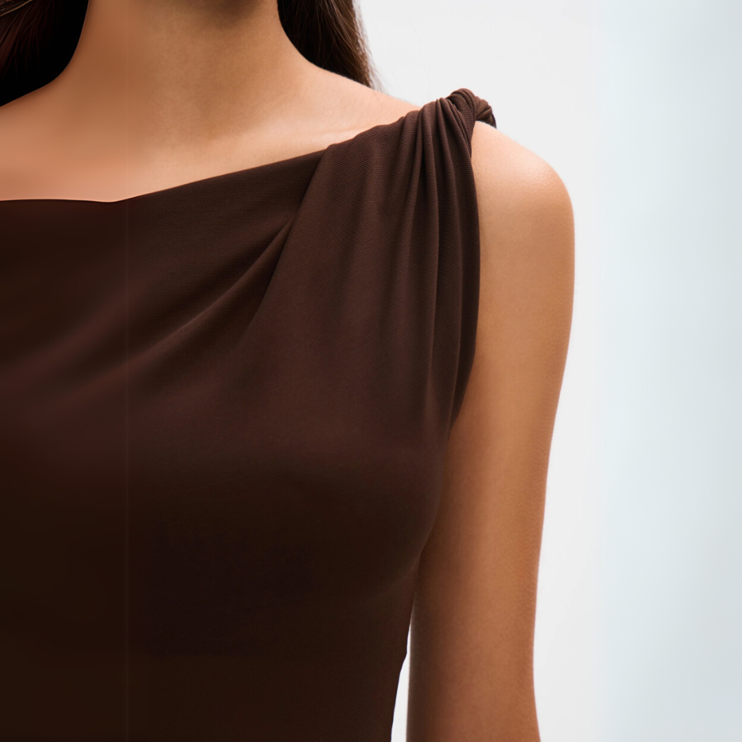 Nadia - Elegante abito lungo con spalle scese e schiena scoperta