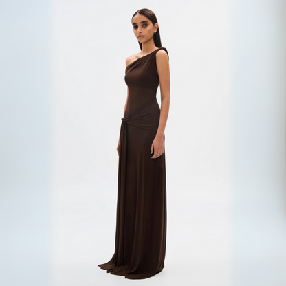 Nadia - Elegante abito lungo con spalle scese e schiena scoperta