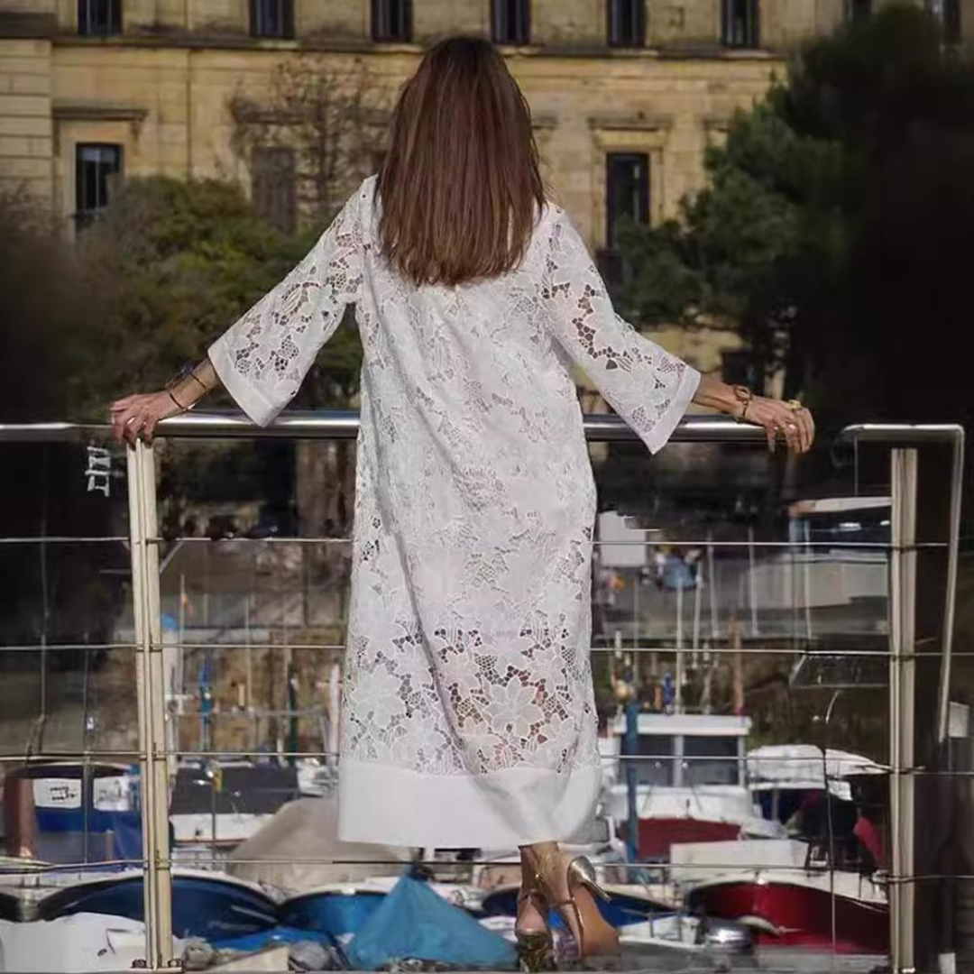 Elisa  - Abito lungo con pizzo ricamato