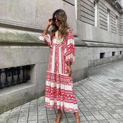 Elena - Abito lungo in stile bohémien con maniche a palloncino