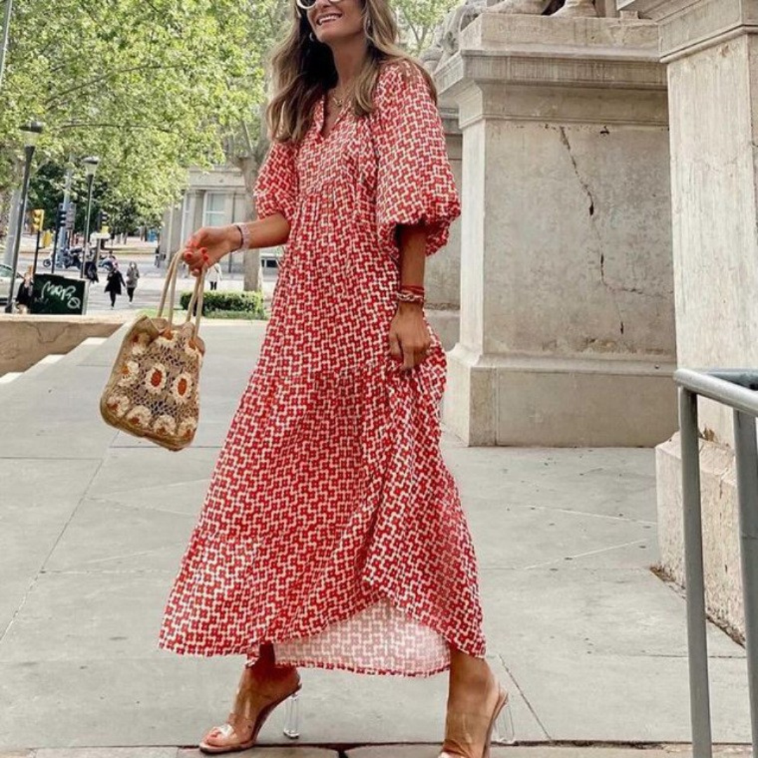 Elena - Abito lungo in stile bohémien con maniche a palloncino